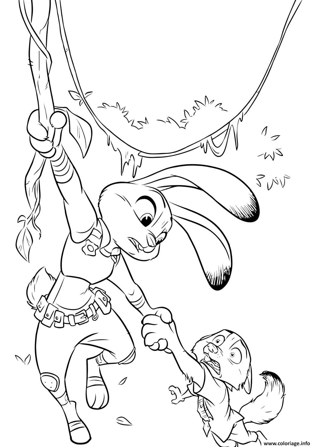 Dessin judy hopps et nick wilde en action a zootopie Coloriage Gratuit à Imprimer