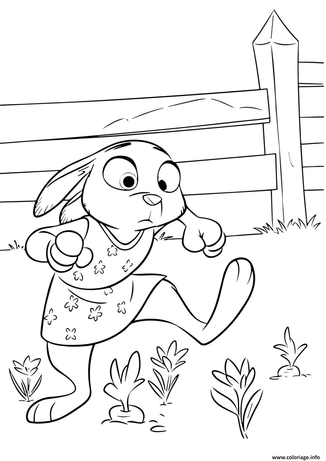 Dessin lapin courant dans le jardin Coloriage Gratuit à Imprimer