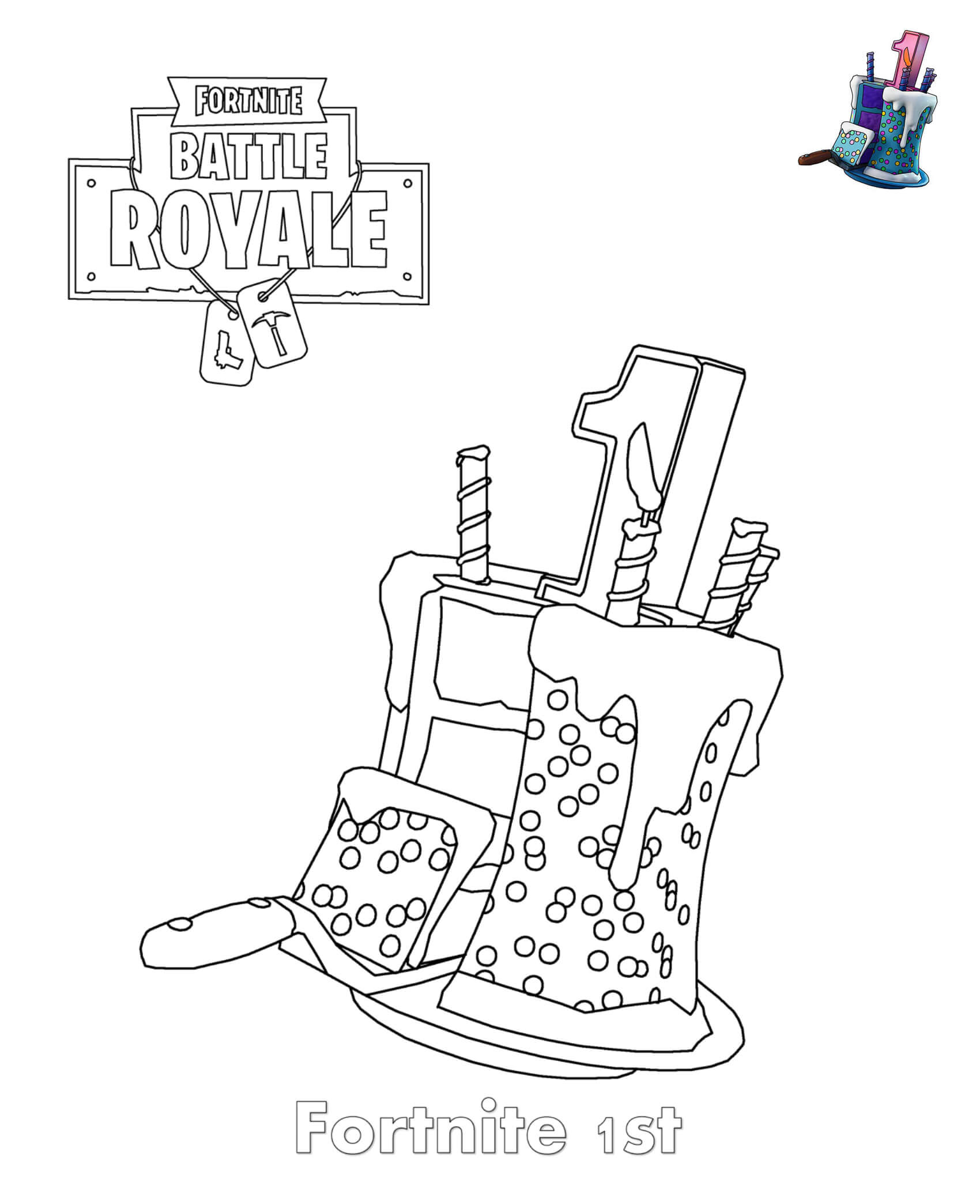Coloriage Gâteau d'Anniversaire Fortnite - Fortnite à imprimer