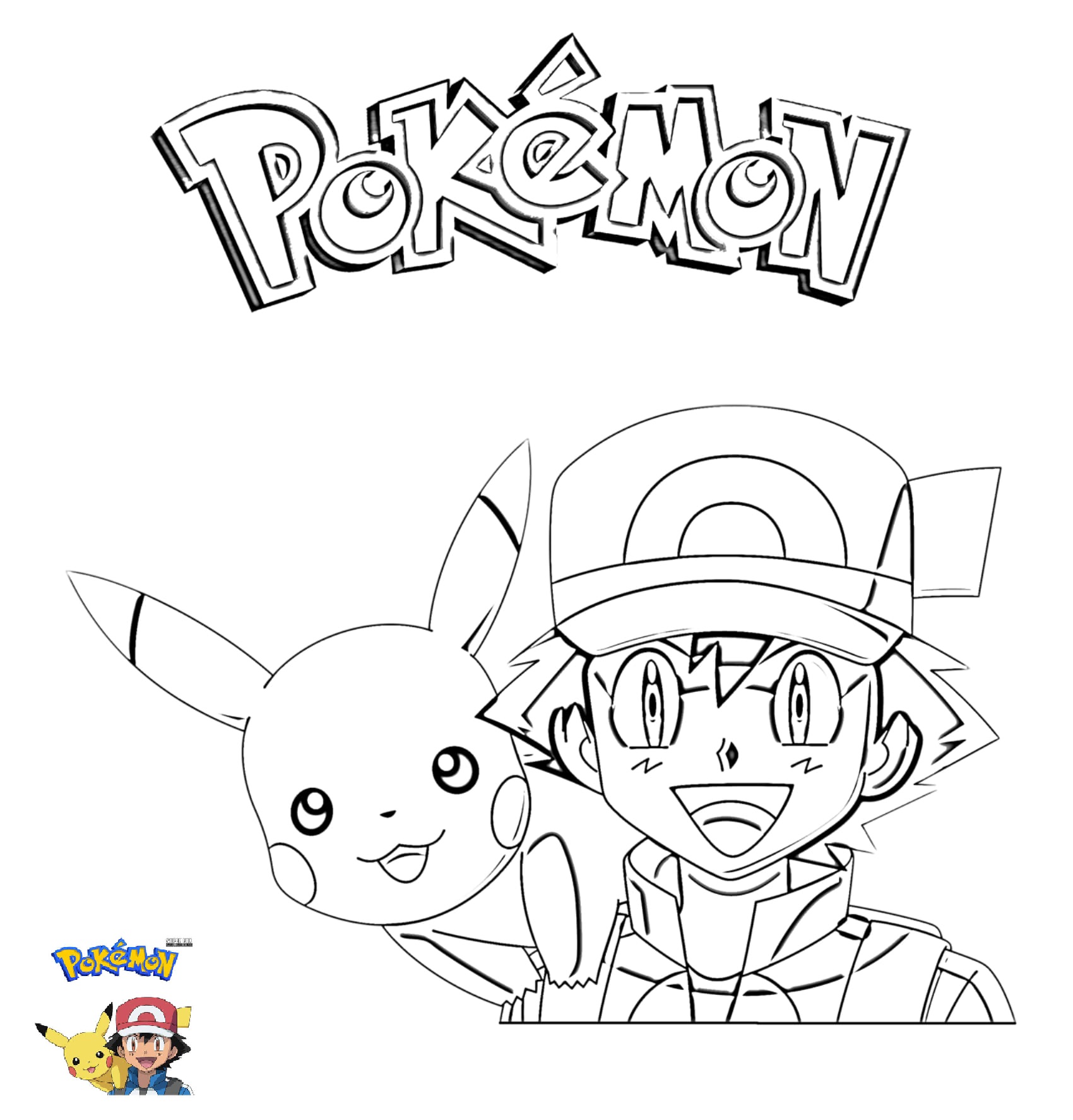 Coloriage 2 Ash And Pikachu Pokemon - Pokémon à imprimer