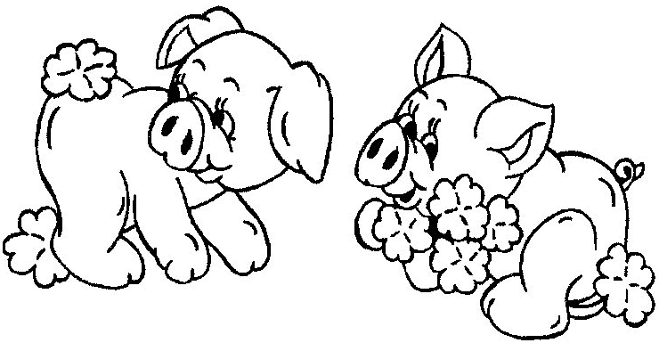 Coloriage 2 Cochons Avec Des Fleurs - Animaux à imprimer