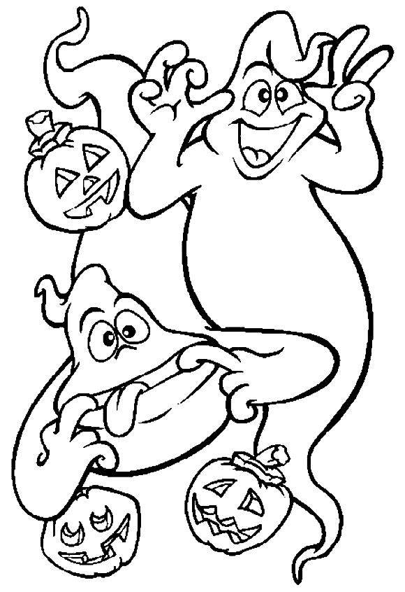 Coloriage 2 Fantômes Et 3citrouilles - Halloween citrouille à imprimer