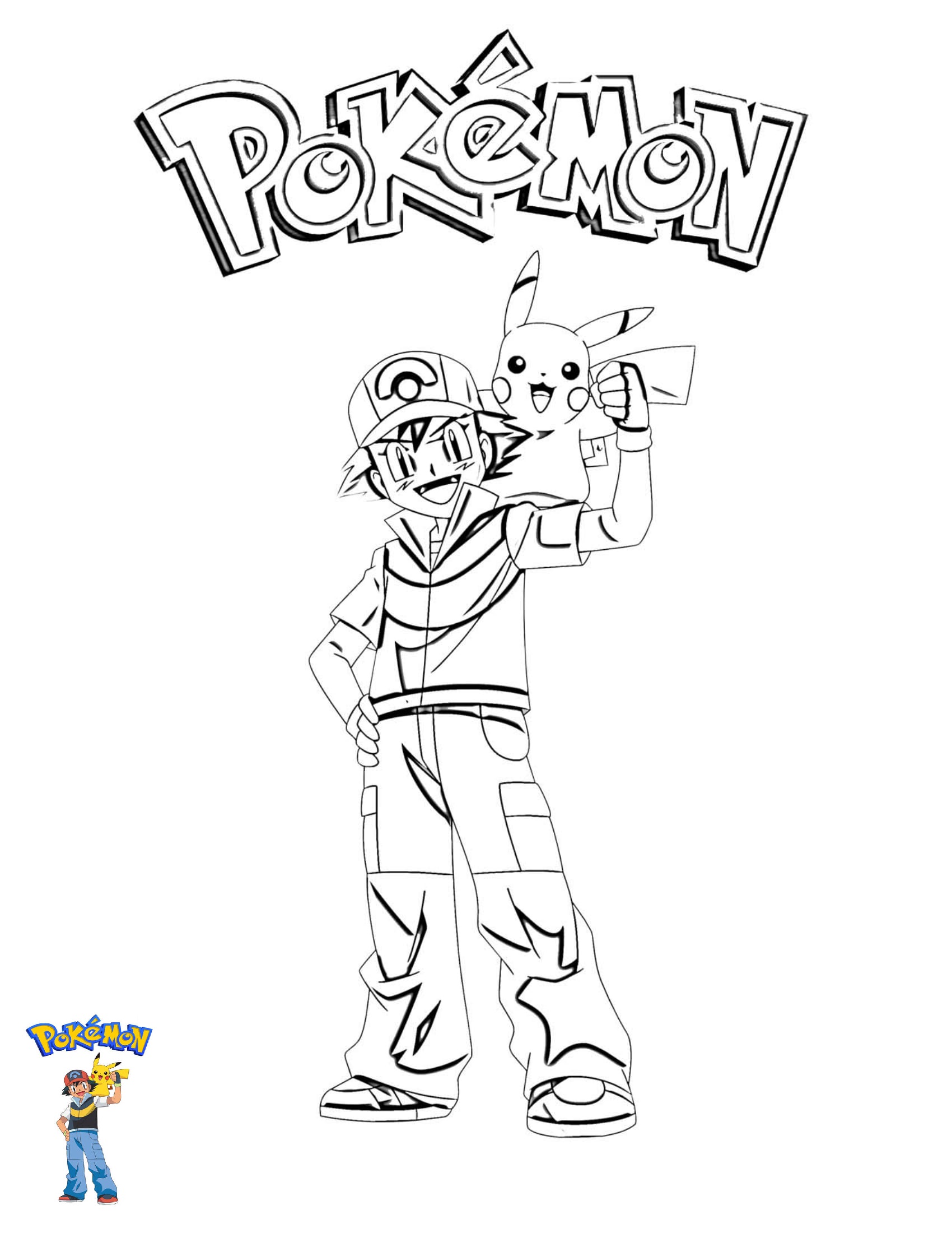Coloriage 3 Ash And Pikachu Pokemon - Pokémon à imprimer