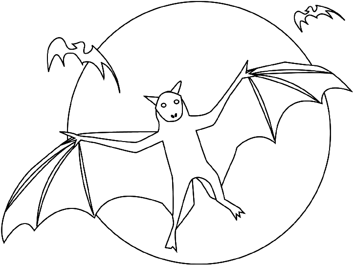 Coloriage 3 Chuave Soruis Et La Lune - Halloween chauve souris à imprimer