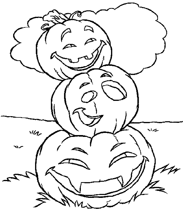 Coloriage 3 Citrouilles Empilees - Halloween citrouille à imprimer