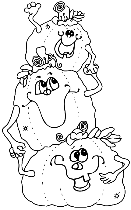 Coloriage 3 Citrouilles Qui Font La Courte Échelle - Halloween citrouille à imprimer