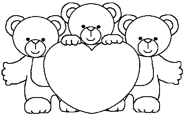Coloriage 3 Nounours Cœur - Nounours à imprimer