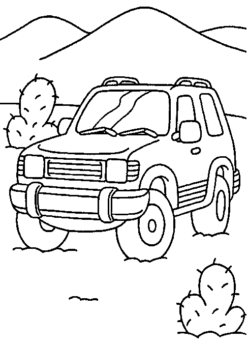 Coloriage 4x4 Dans Le Desert - Voiture à imprimer