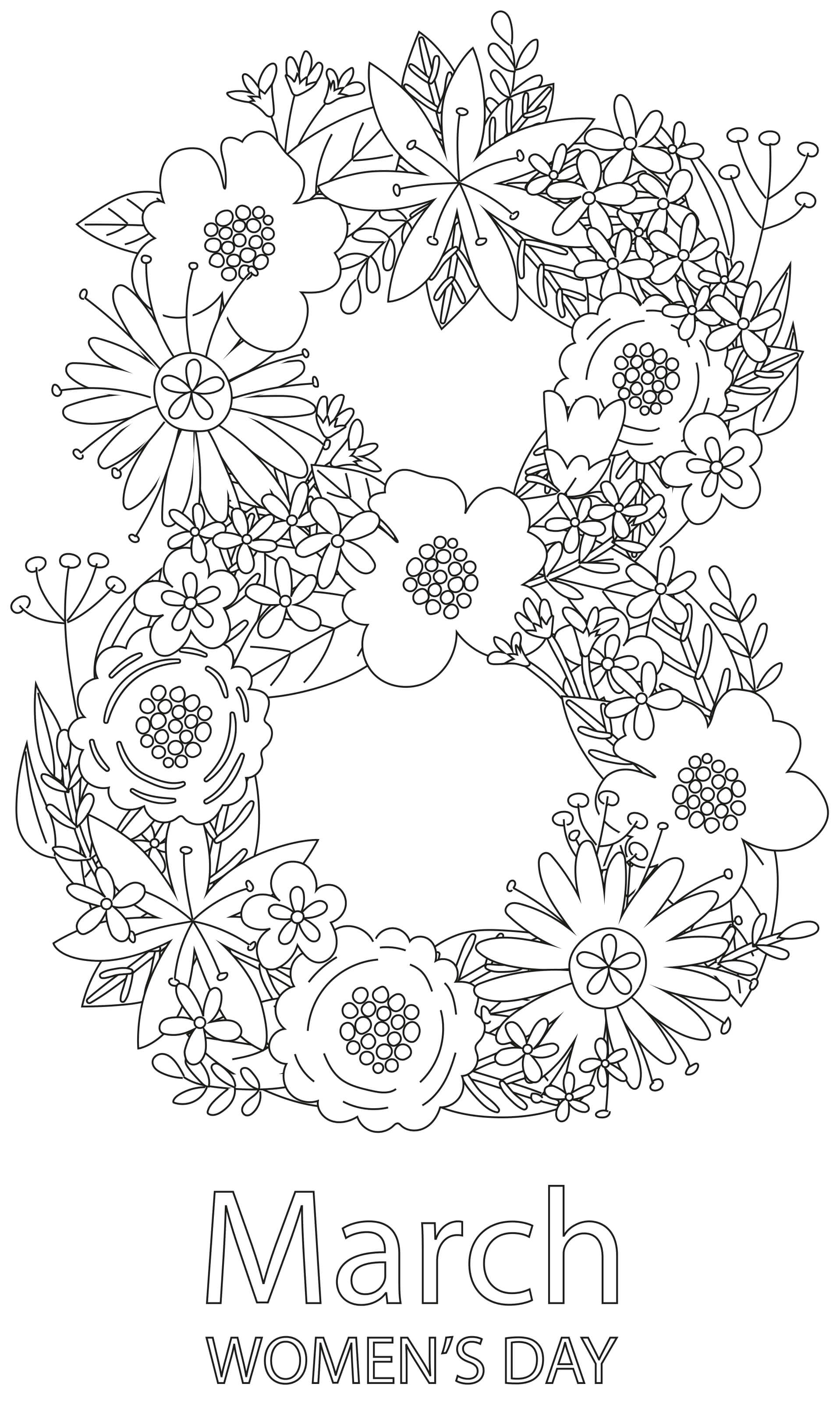 Coloriage 8 Mars Journée Internationale Des Droits De La Femme - Journée de la femme 8 mars à imprimer