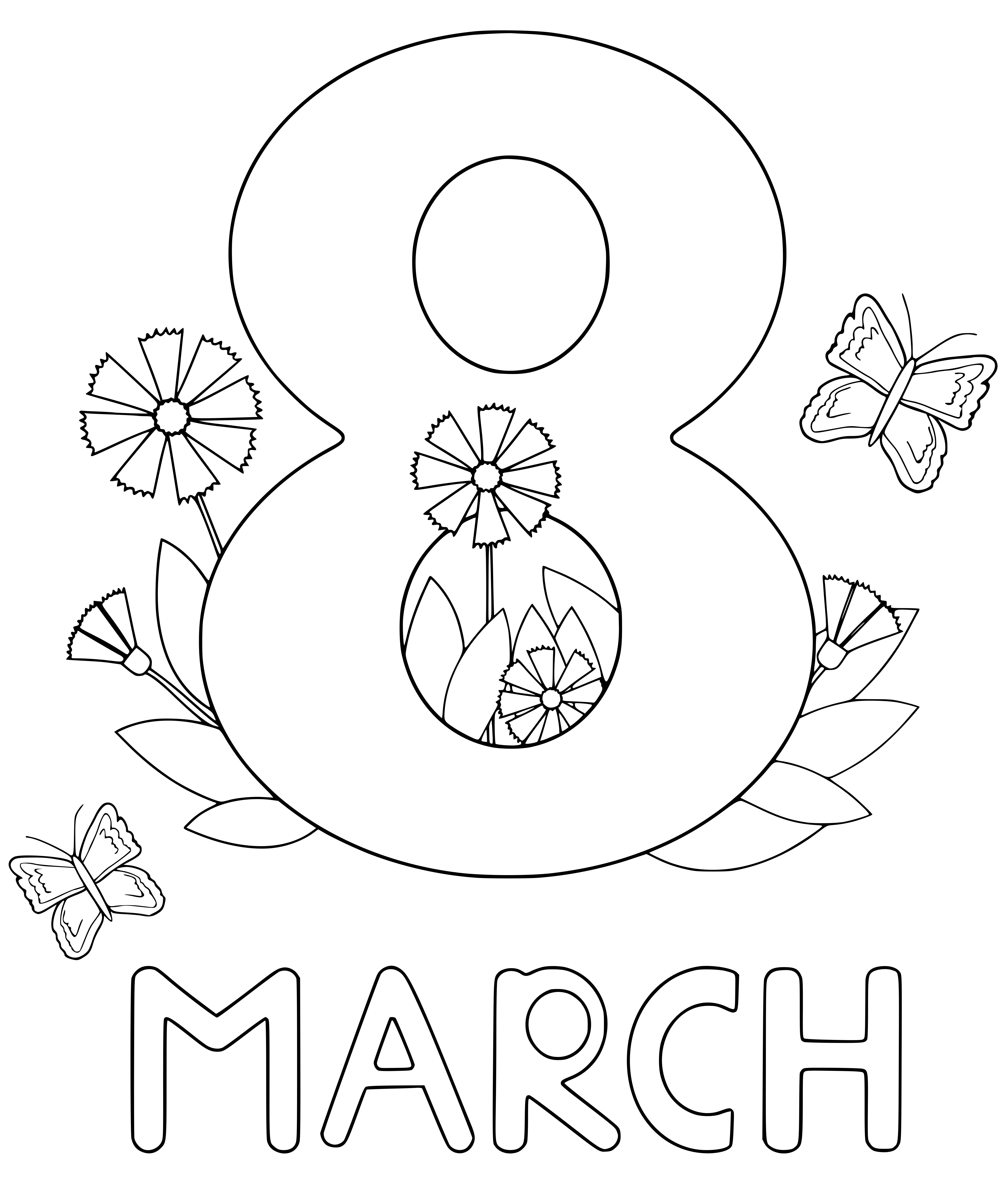 Coloriage 8th March With Flowers - Journée de la femme 8 mars à imprimer