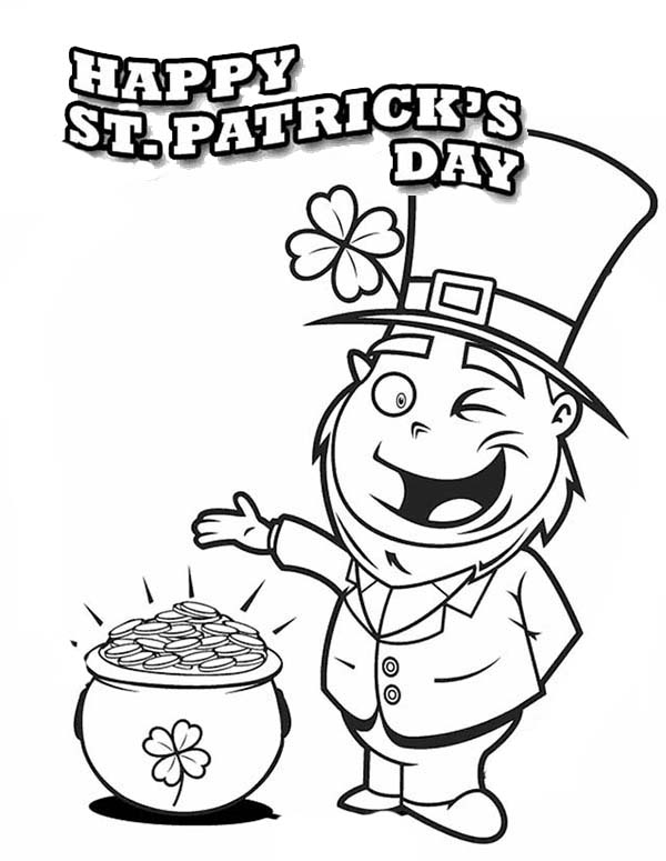 Coloriage Le Lutin et le Pot d'Or de la Saint-Patrick - Saint Patrick à imprimer