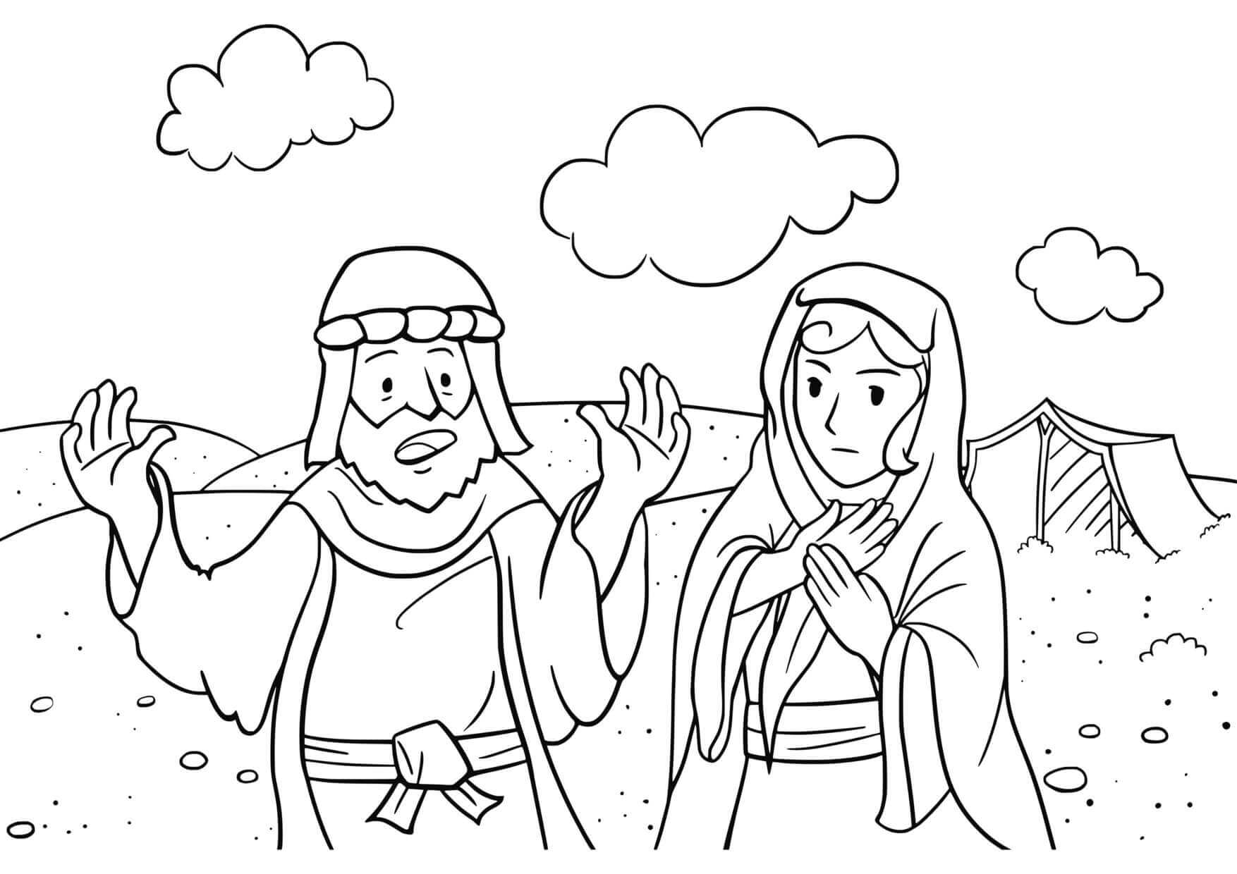 Coloriage Abram et Saraï en Genèse - Jésus à imprimer