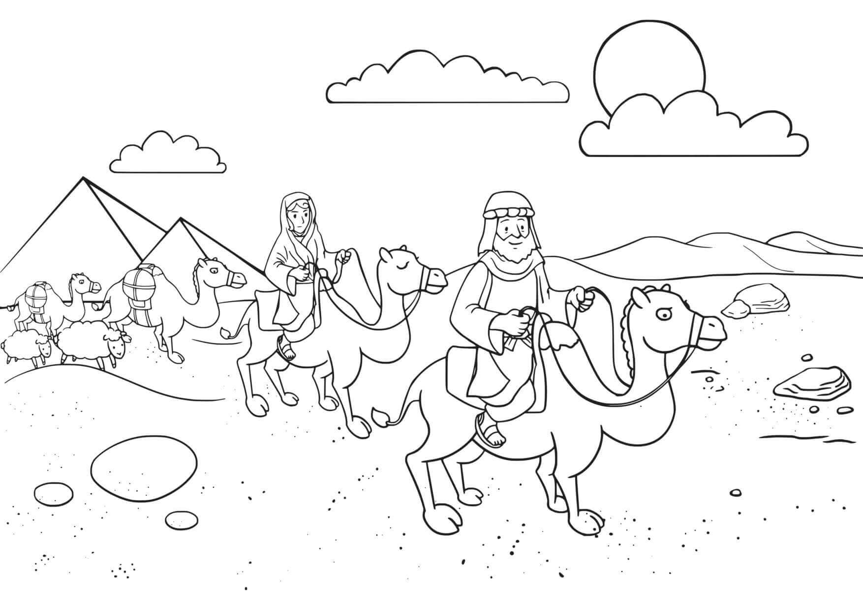 Coloriage Abraham et Saraï dans le désert biblique - Jésus à imprimer
