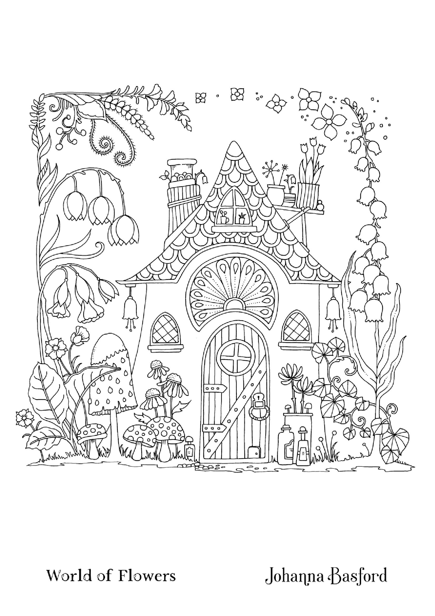 Coloriage Maison de fée - Monde fleuri - Adulte par johanna basford à imprimer