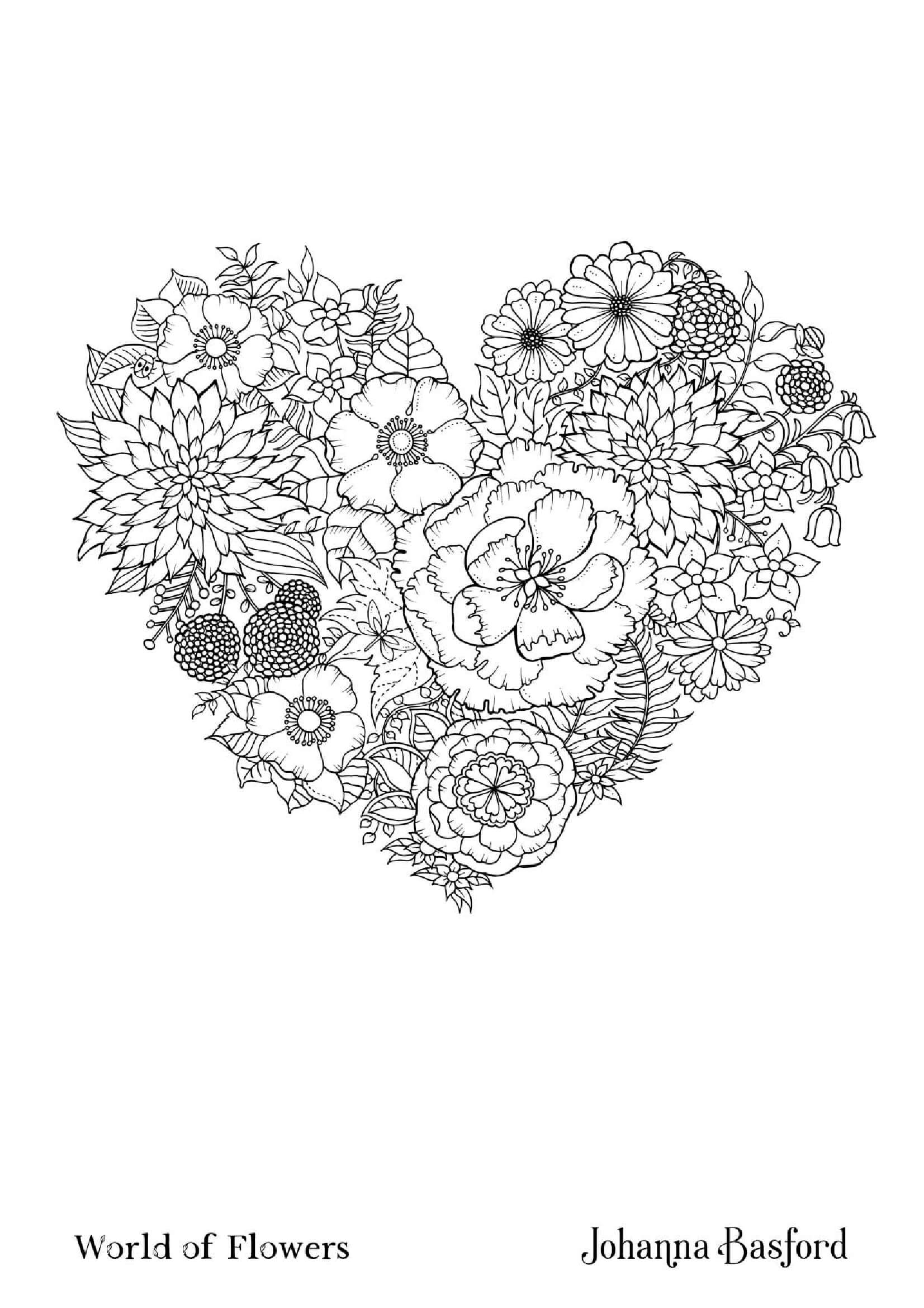Coloriage Cœur fleuri - Monde fleuri - Adulte par johanna basford à imprimer