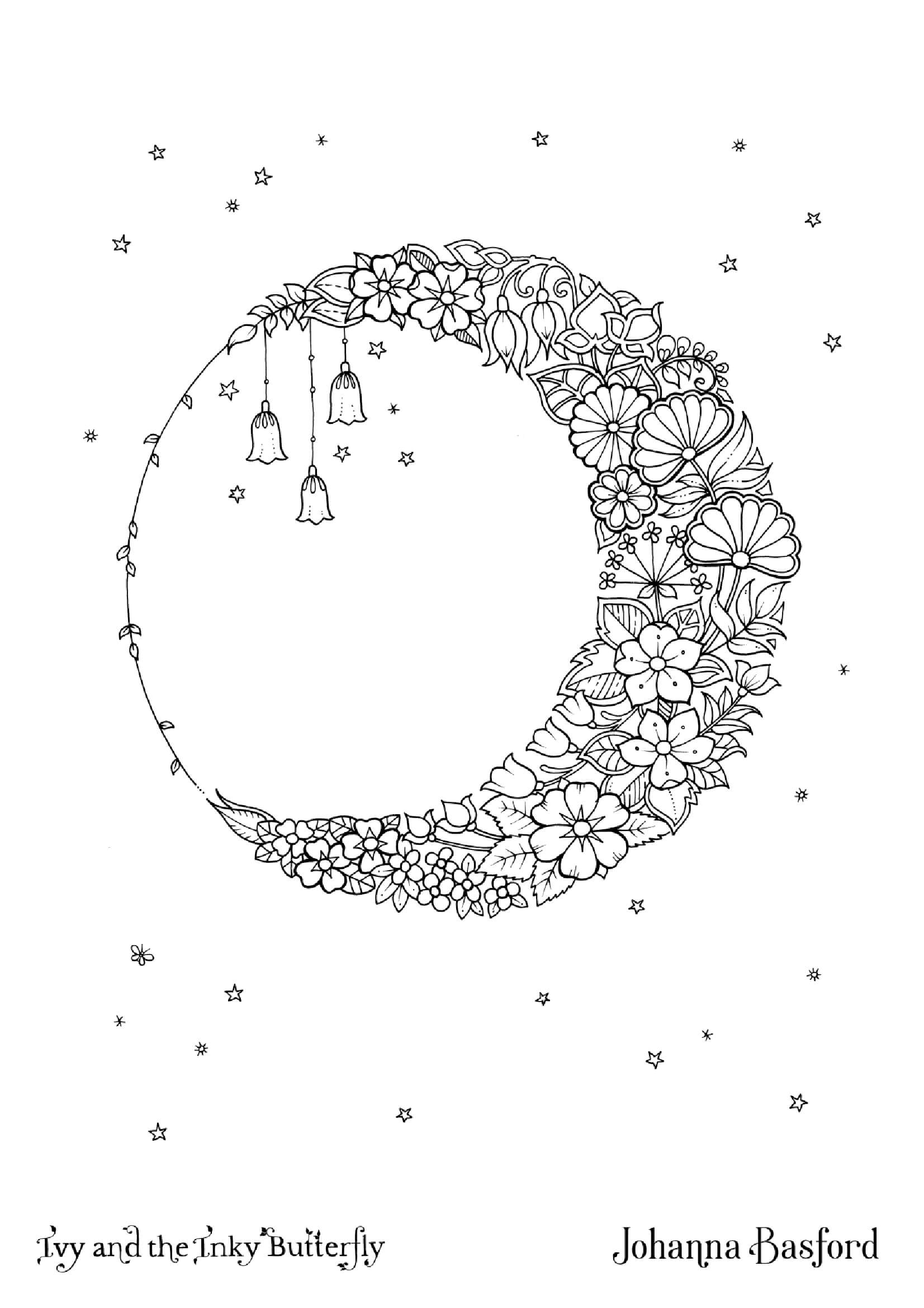 Coloriage Adulte Flower Moon From Ivy And The Inky Butterfly - Adulte par johanna basford à imprimer