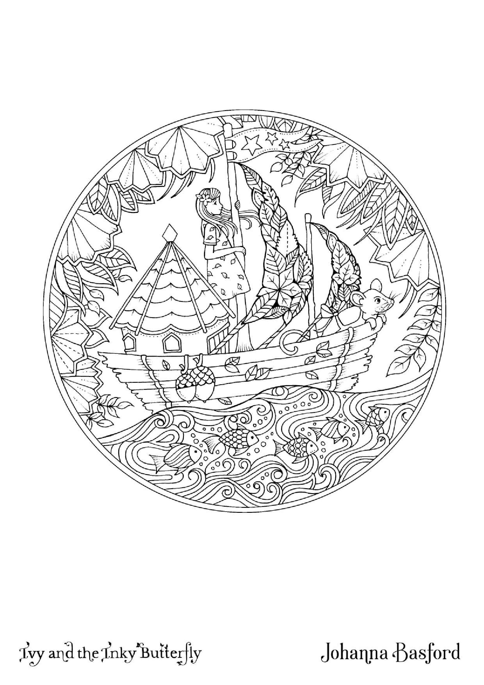 Coloriage Adulte Ivy S Boat From Ivy The Inky Butterfly - Adulte par johanna basford à imprimer