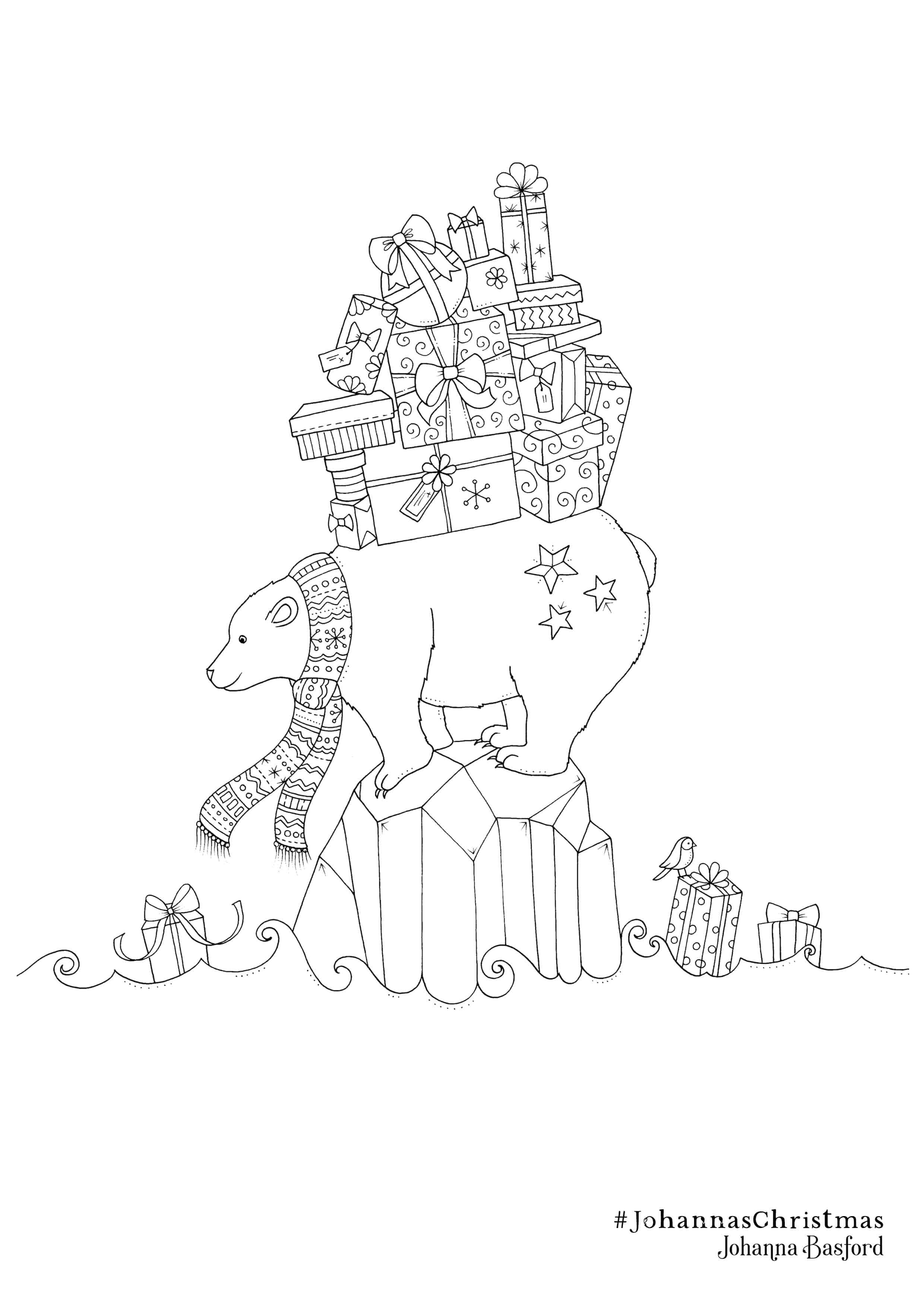 Coloriage Noël avec Johanna - Fêtes - Adulte par johanna basford à imprimer