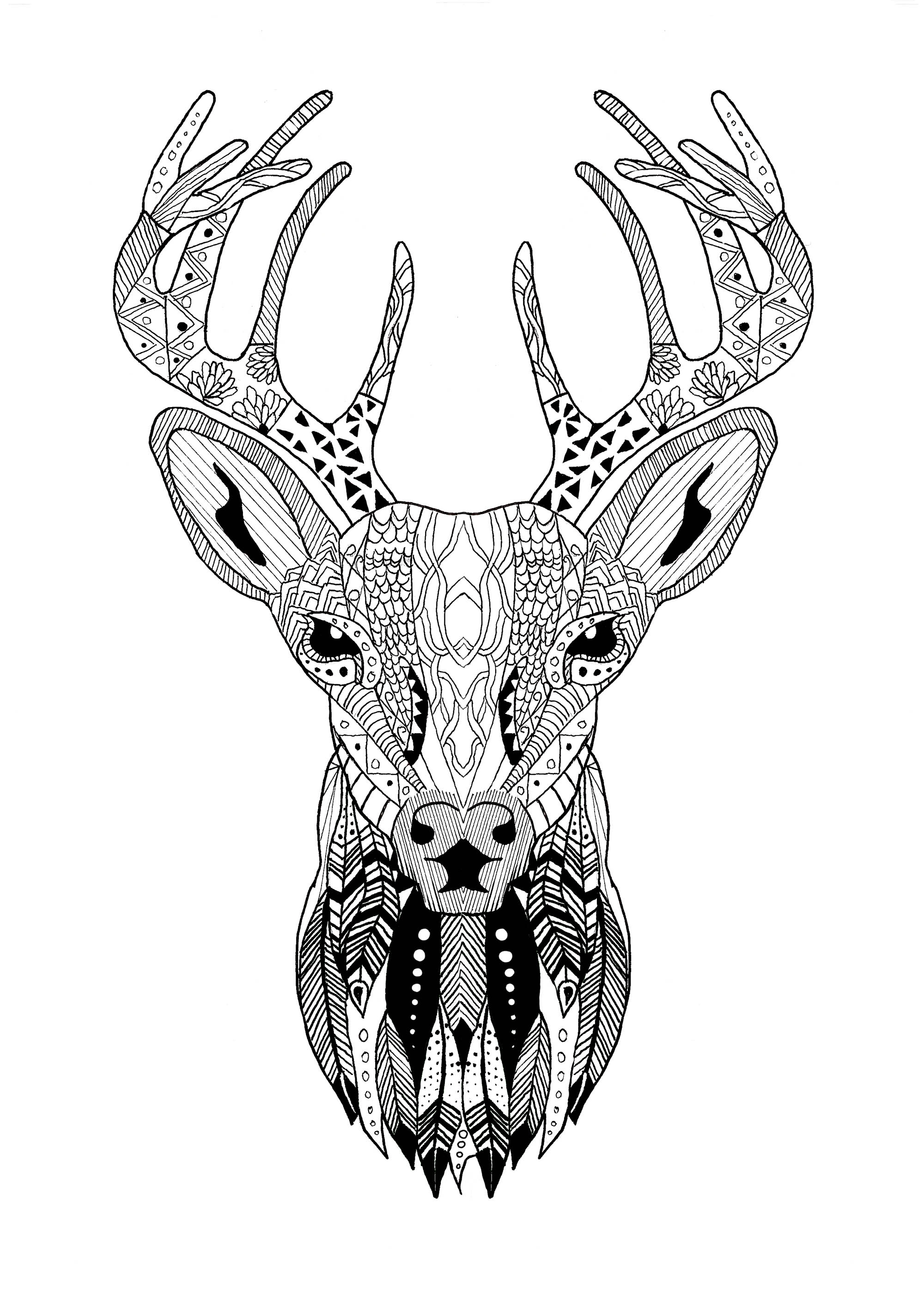 Coloriage Adulte Noël Zentangle Renne De Noël - Noël adulte à imprimer