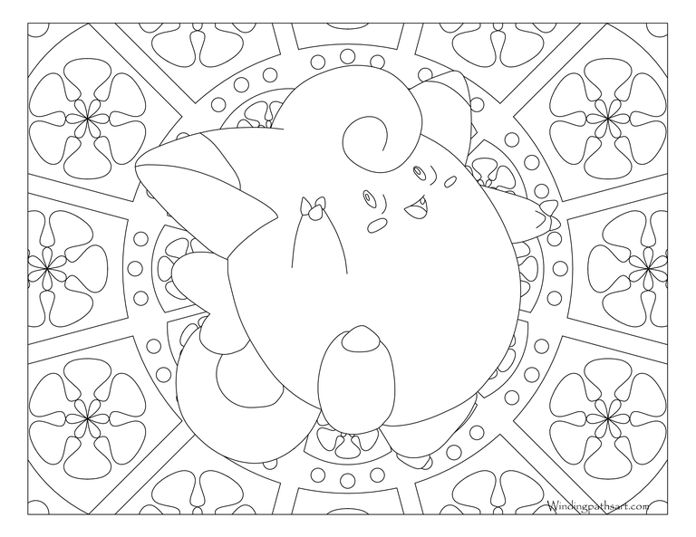 Coloriage Adulte Pokemon Mandala Clefairy - Mandala pokemon à imprimer
