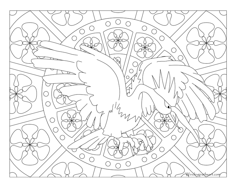 Coloriage Adulte Pokemon Mandala Fearow - Mandala pokemon à imprimer