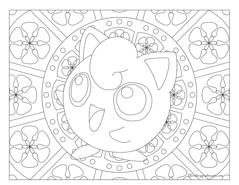 Coloriage Adulte Pokemon Mandala Jigglypuff - Mandala pokemon à imprimer