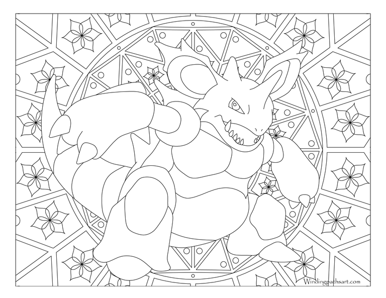 Coloriage Adulte Pokemon Mandala Nidoking - Mandala pokemon à imprimer