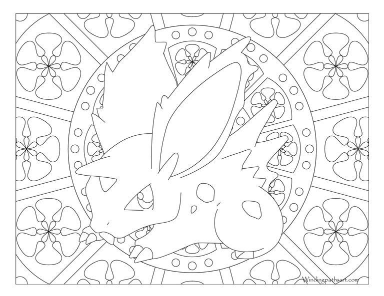 Coloriage Adulte Pokemon Mandala Nidoran Mal - Mandala pokemon à imprimer