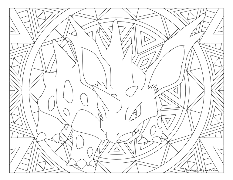 Coloriage Adulte Pokemon Mandala Nidorano - Mandala pokemon à imprimer