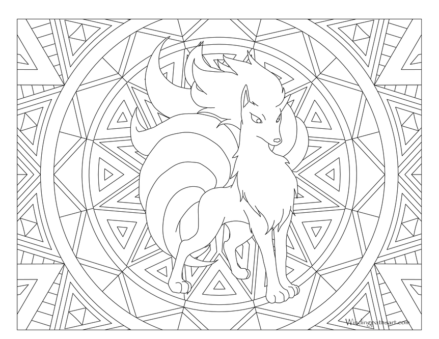 Coloriage Adulte Pokemon Mandala Ninetales - Mandala pokemon à imprimer