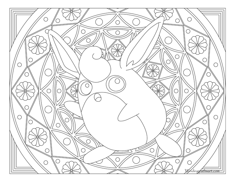 Coloriage Adulte Pokemon Mandala Wigglytuff - Mandala pokemon à imprimer