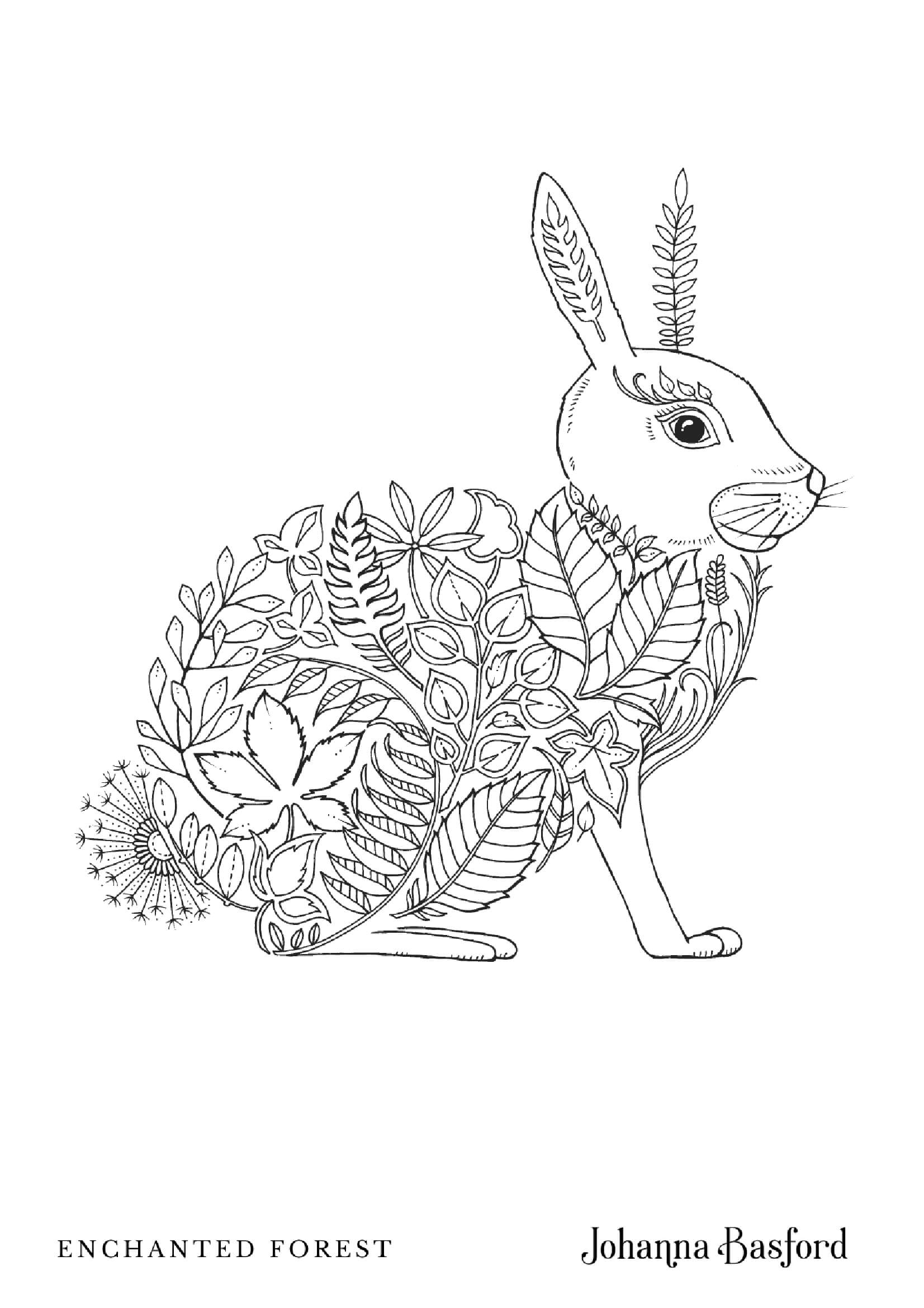 Coloriage Lapin de la forêt enchantée - Adulte par johanna basford à imprimer