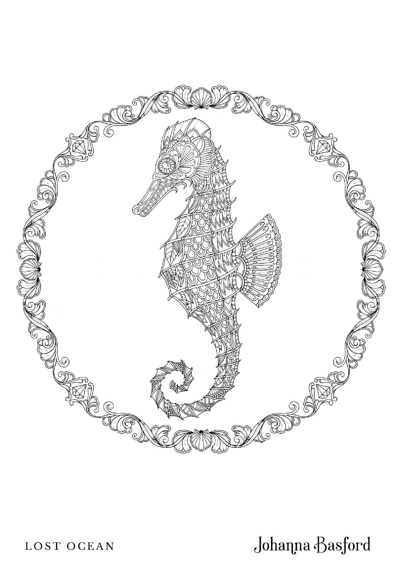 Coloriage Hippocampe de l'océan perdu - Adulte par johanna basford à imprimer