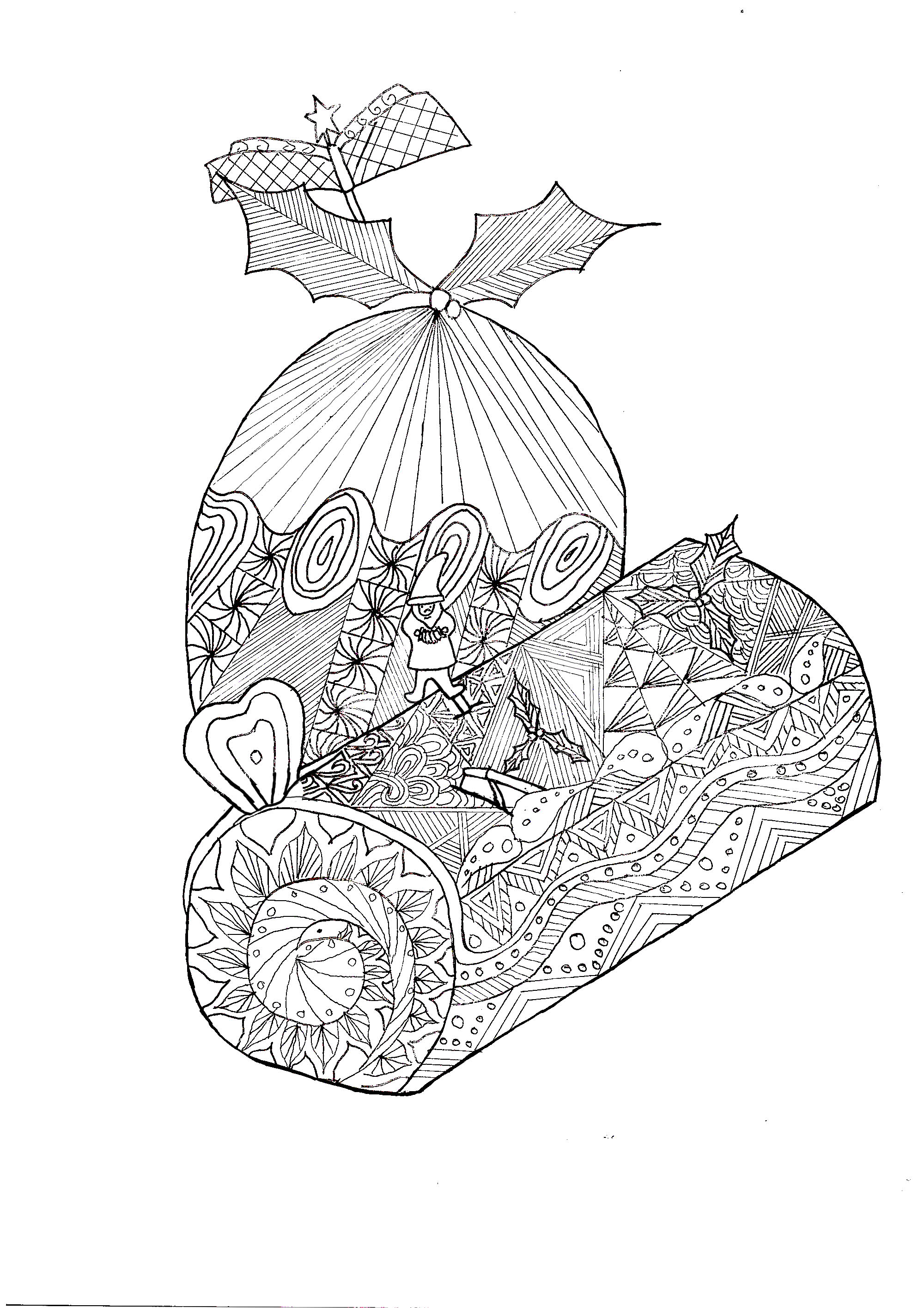 Coloriage Adulte Zentangle Buche Noël Par Krissy - Noël adulte à imprimer