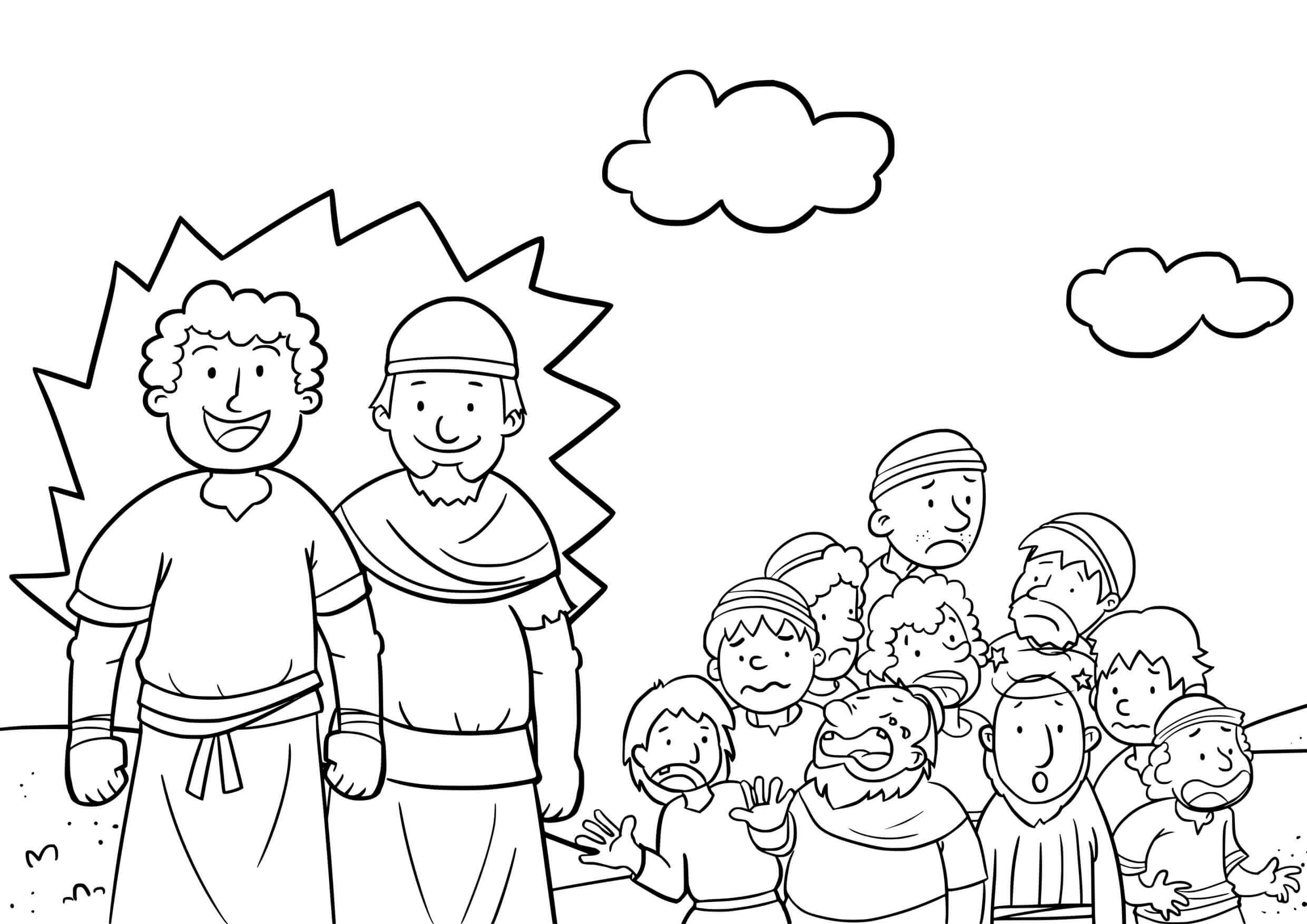 Coloriage Scène biblique de foi et recueillement - Jésus à imprimer