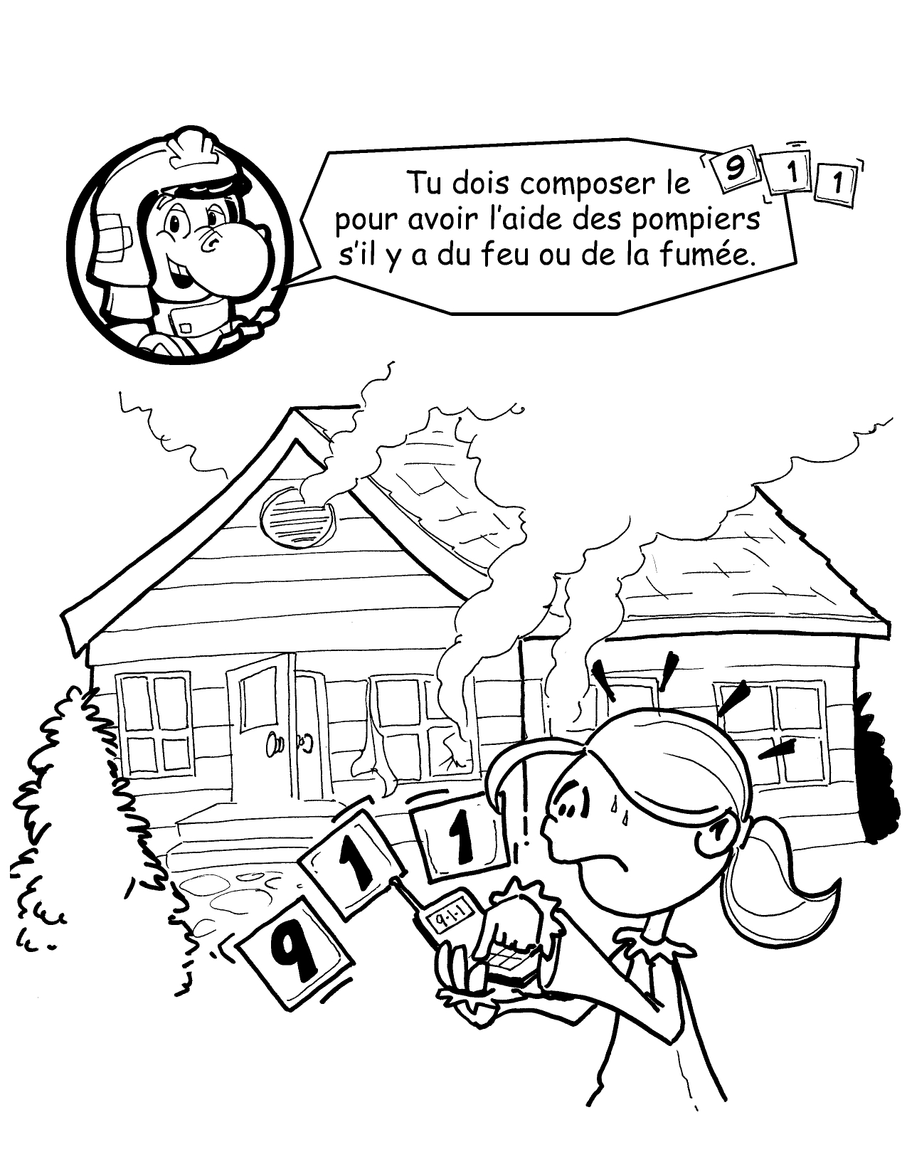Coloriage Pompiers intervenant sur incendie de maison - Sécurité à imprimer