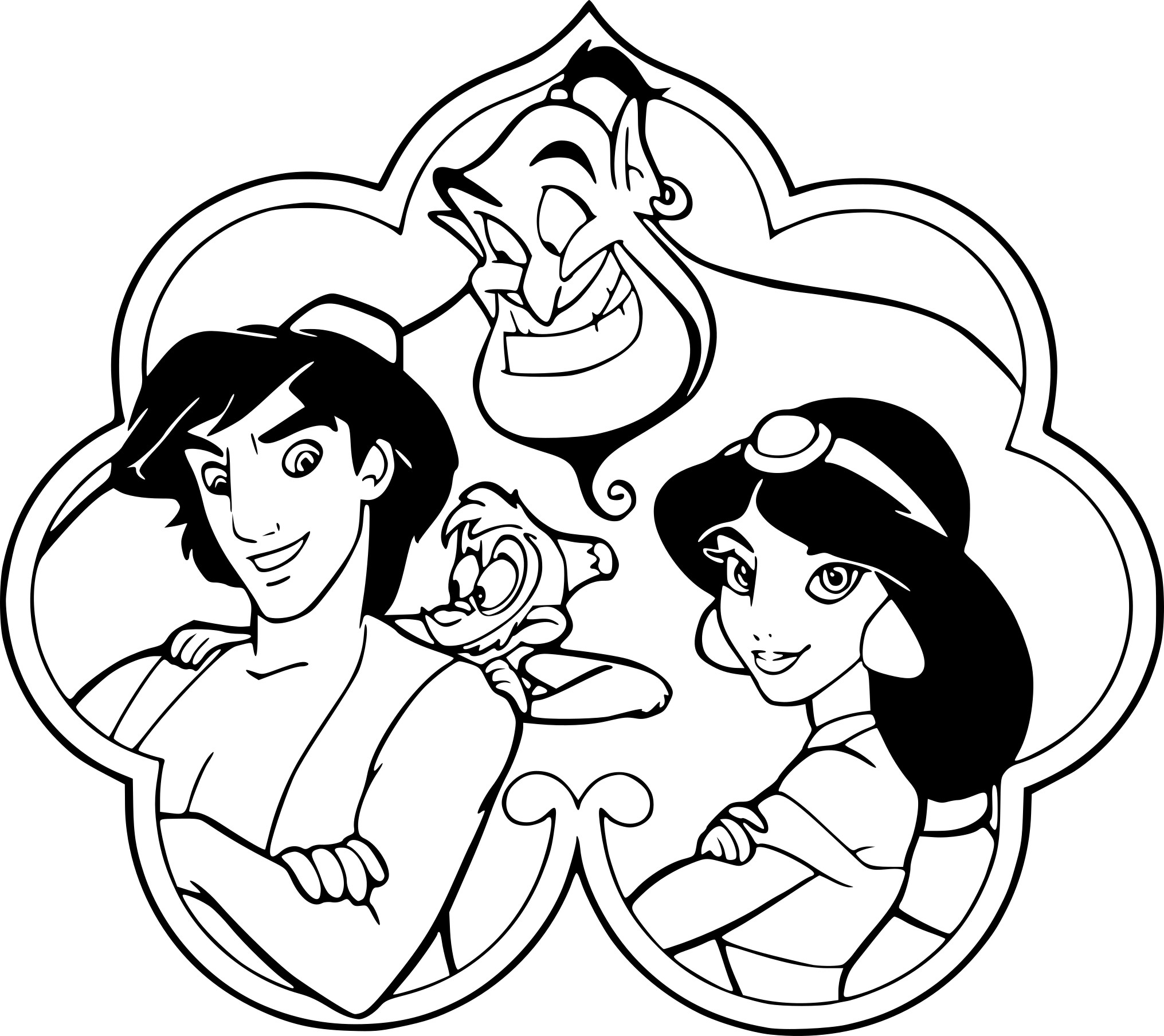 Coloriage Aladdin Jasmine Génie Abu - Jasmine à imprimer