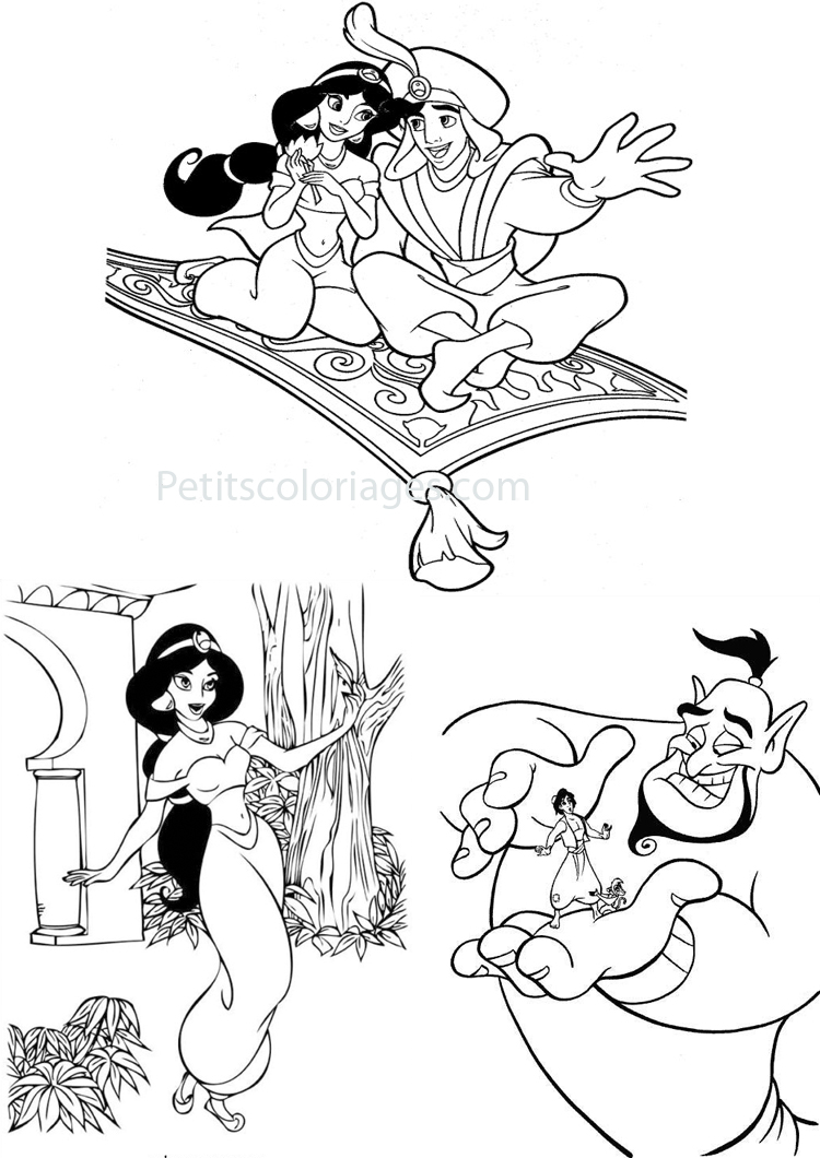 Coloriage Aladdin Jasmine Génie - Jasmine à imprimer