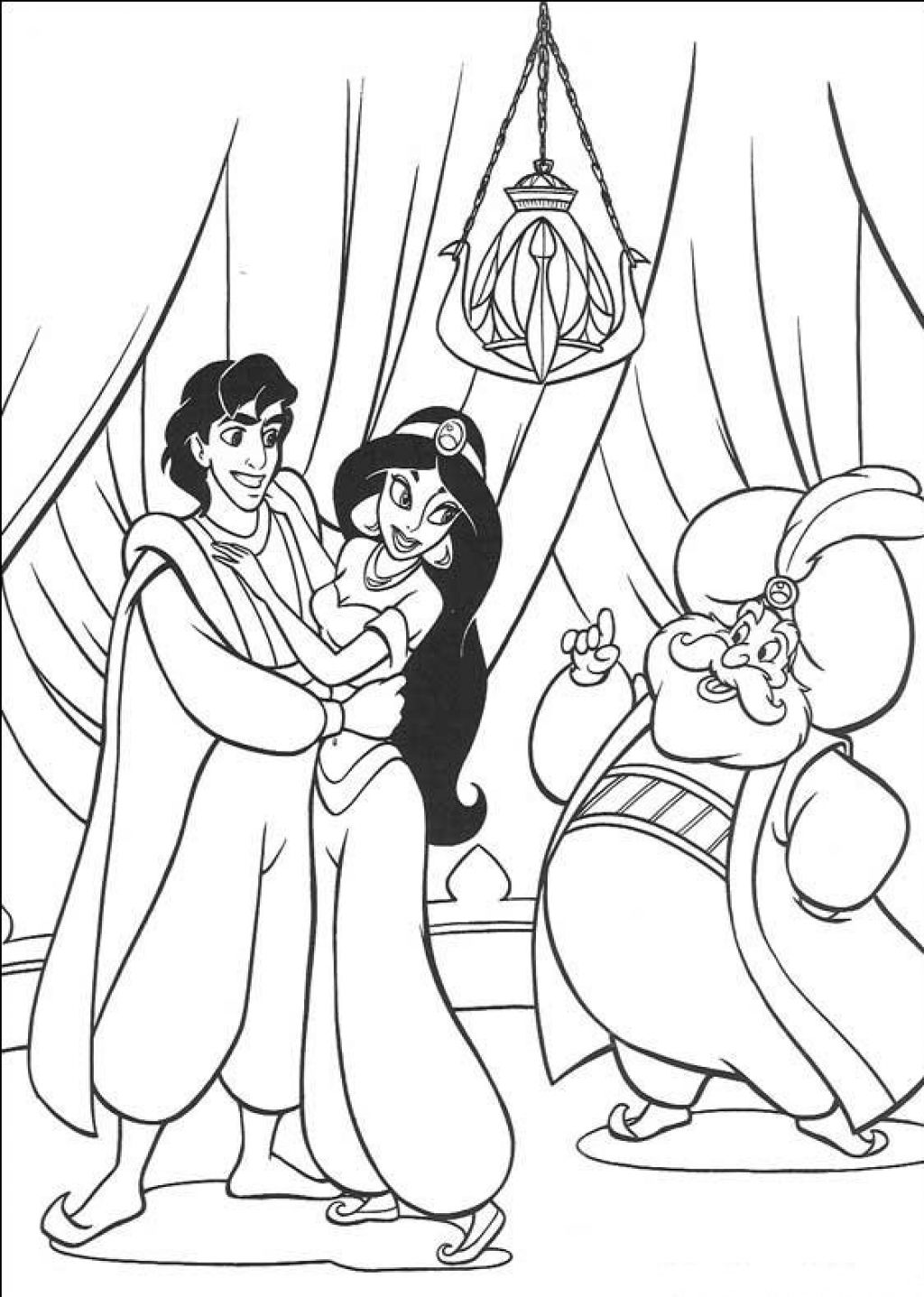 Coloriage Aladdin Danse Avec Jasmine - Jasmine à imprimer