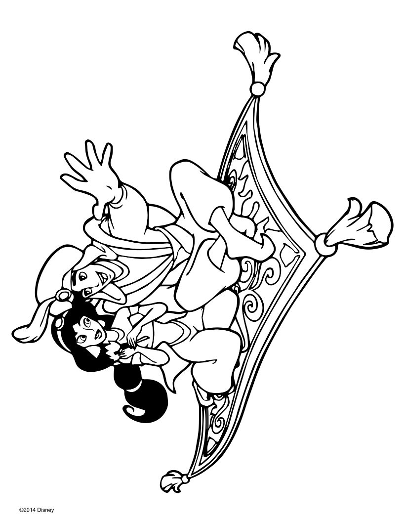 Coloriage Aladdin Et Jasmine Sur Un Tapis Magique - Jasmine à imprimer