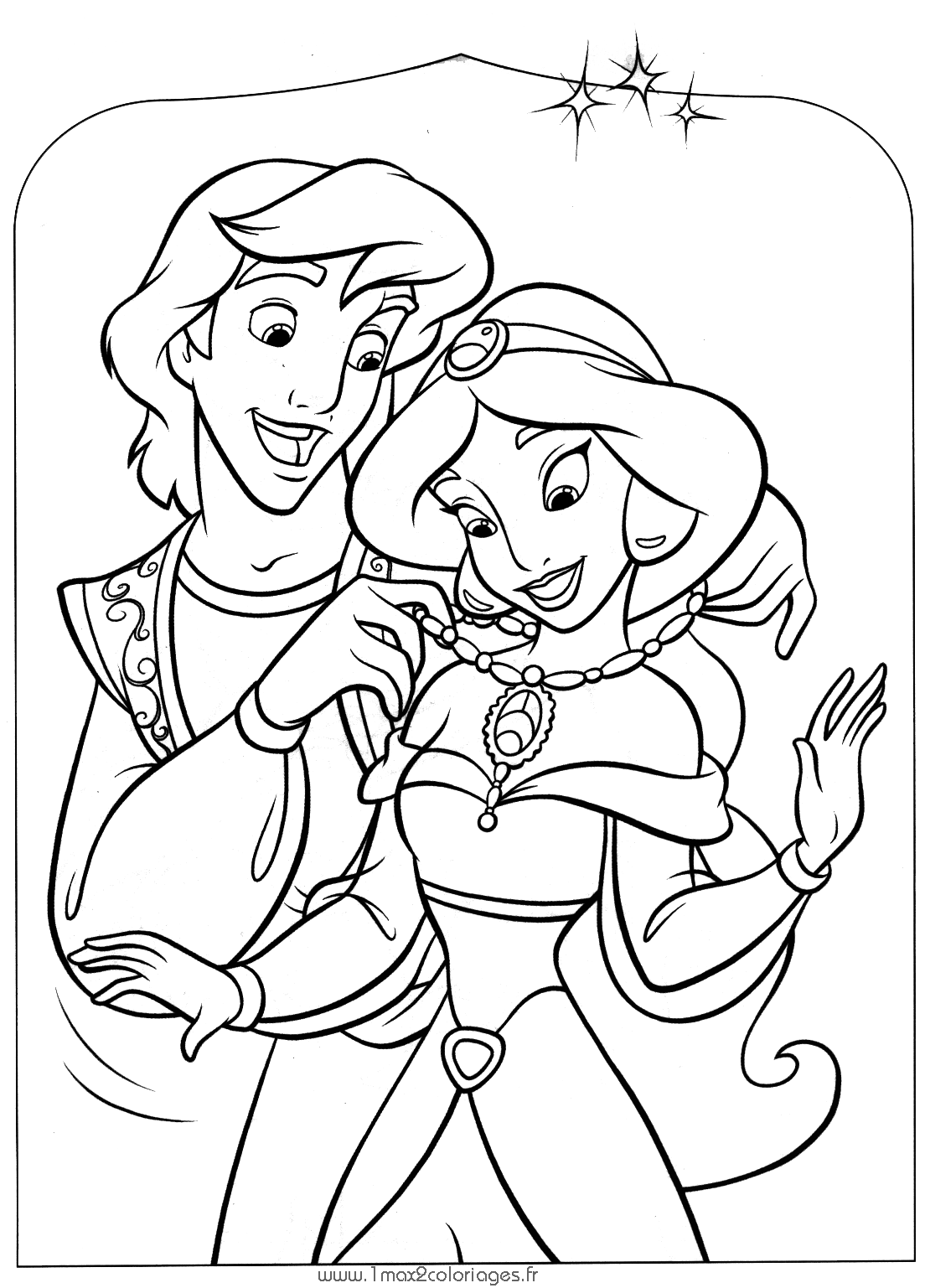 Coloriage Aladdin Et Princesse Jasmine - Aladdin à imprimer