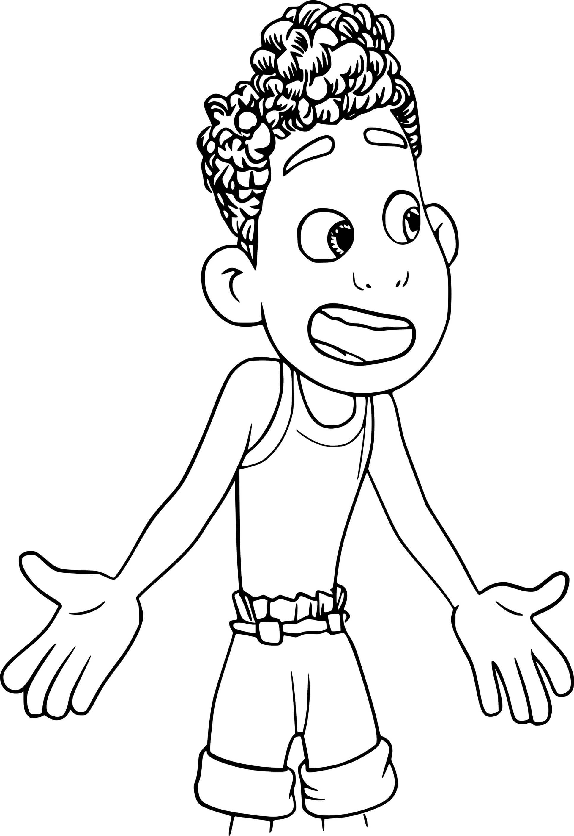 Coloriage Alberto Scorfano Surprised - Luca de Disney Pixar à imprimer