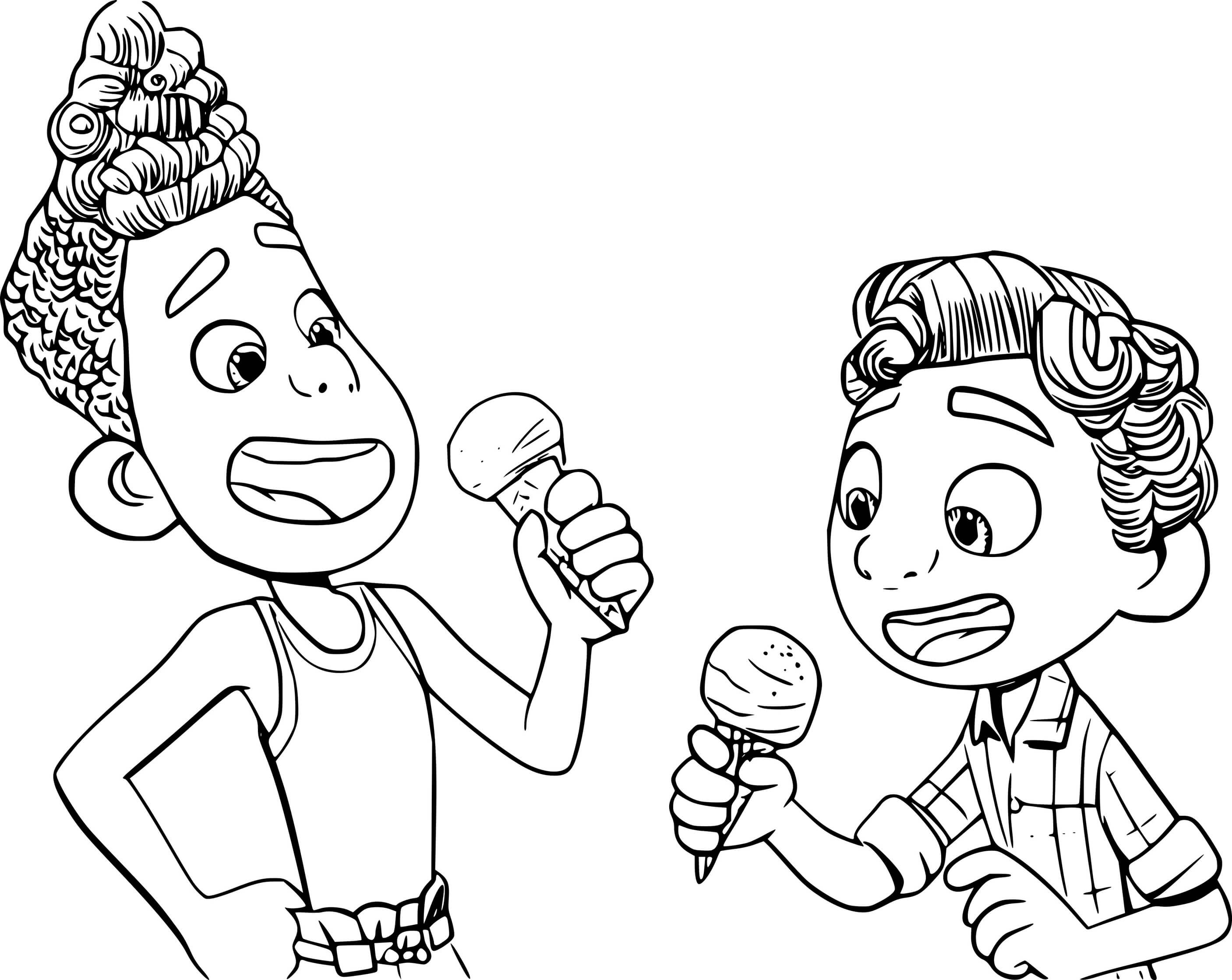Coloriage Alberto et Luca Savourant une Glace - Luca de Disney Pixar à imprimer