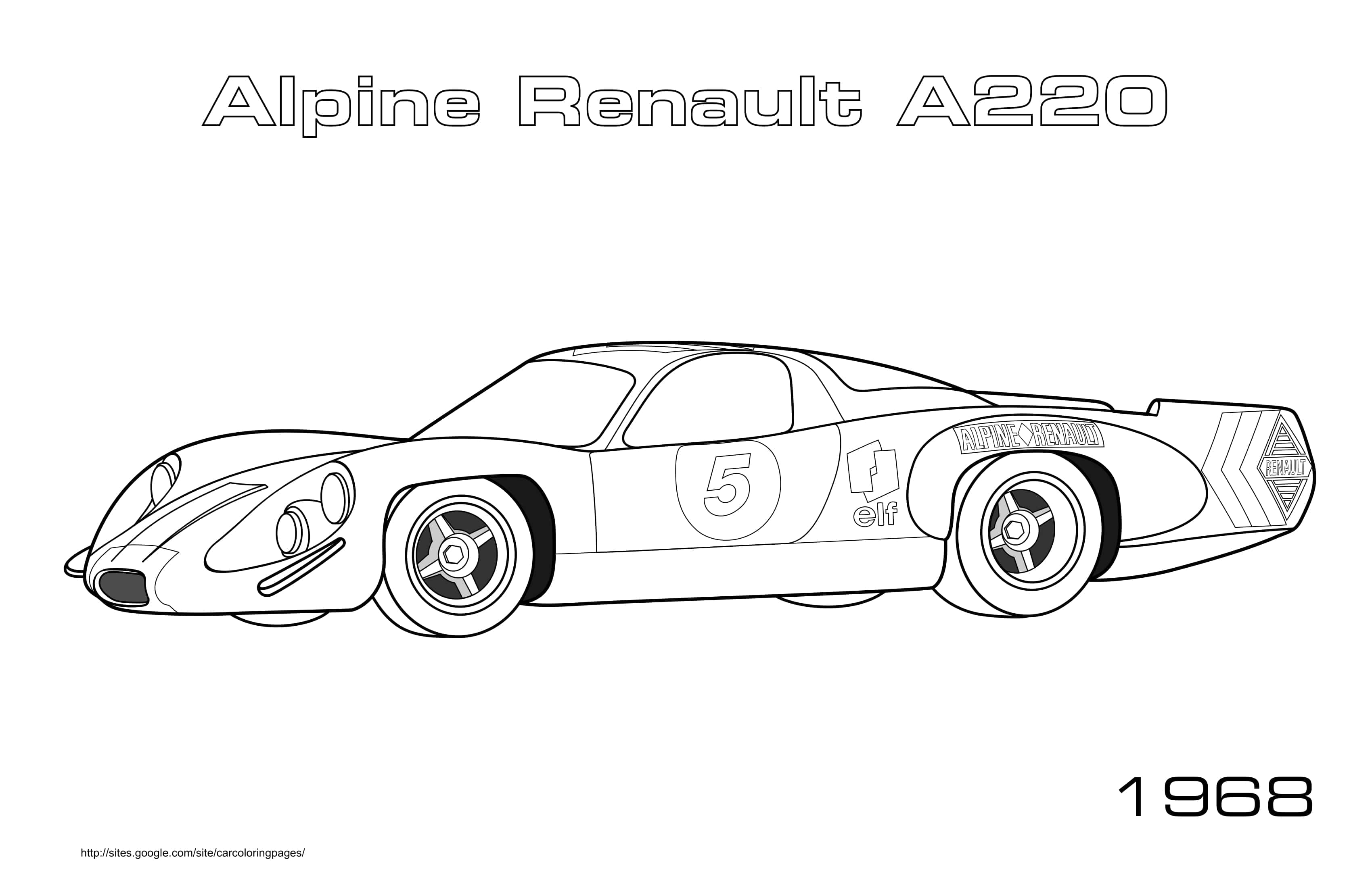 Coloriage Alpine Renault A220 1968 vintage - Voiture de course à imprimer