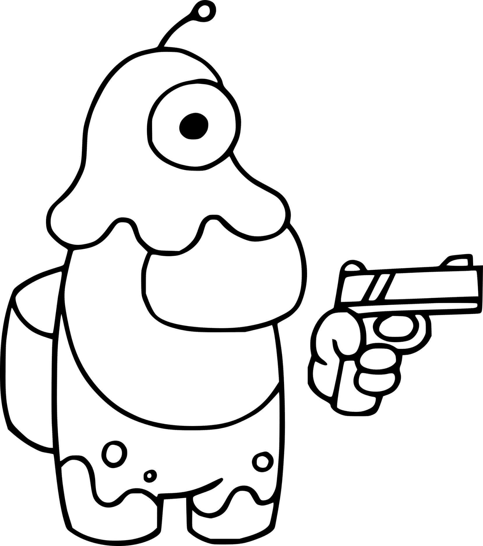 Coloriage Among Us Brain Slug Holds A Gun - Among us à imprimer