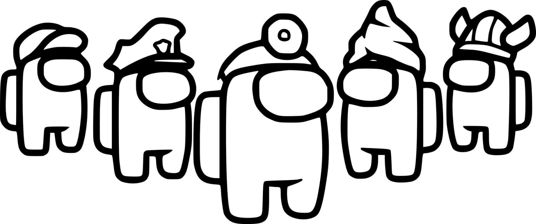 Coloriage Among Us Five Crews - Among us à imprimer