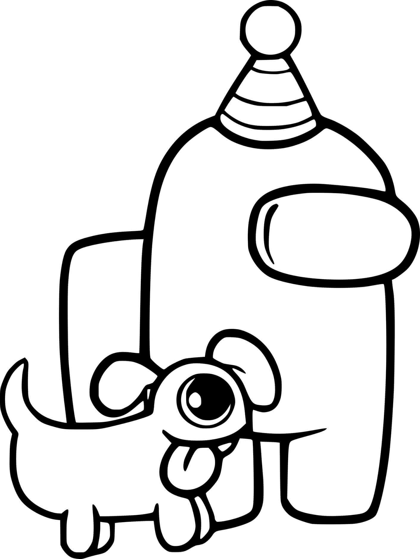 Coloriage Among Us avec chiot mignon - Among us à imprimer