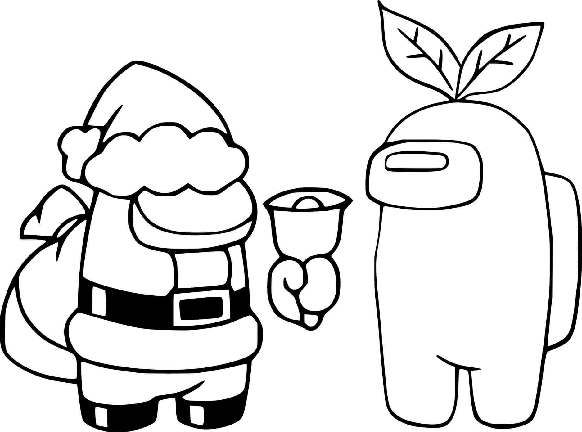 Coloriage Among Us Santa And Leaves - Among us à imprimer