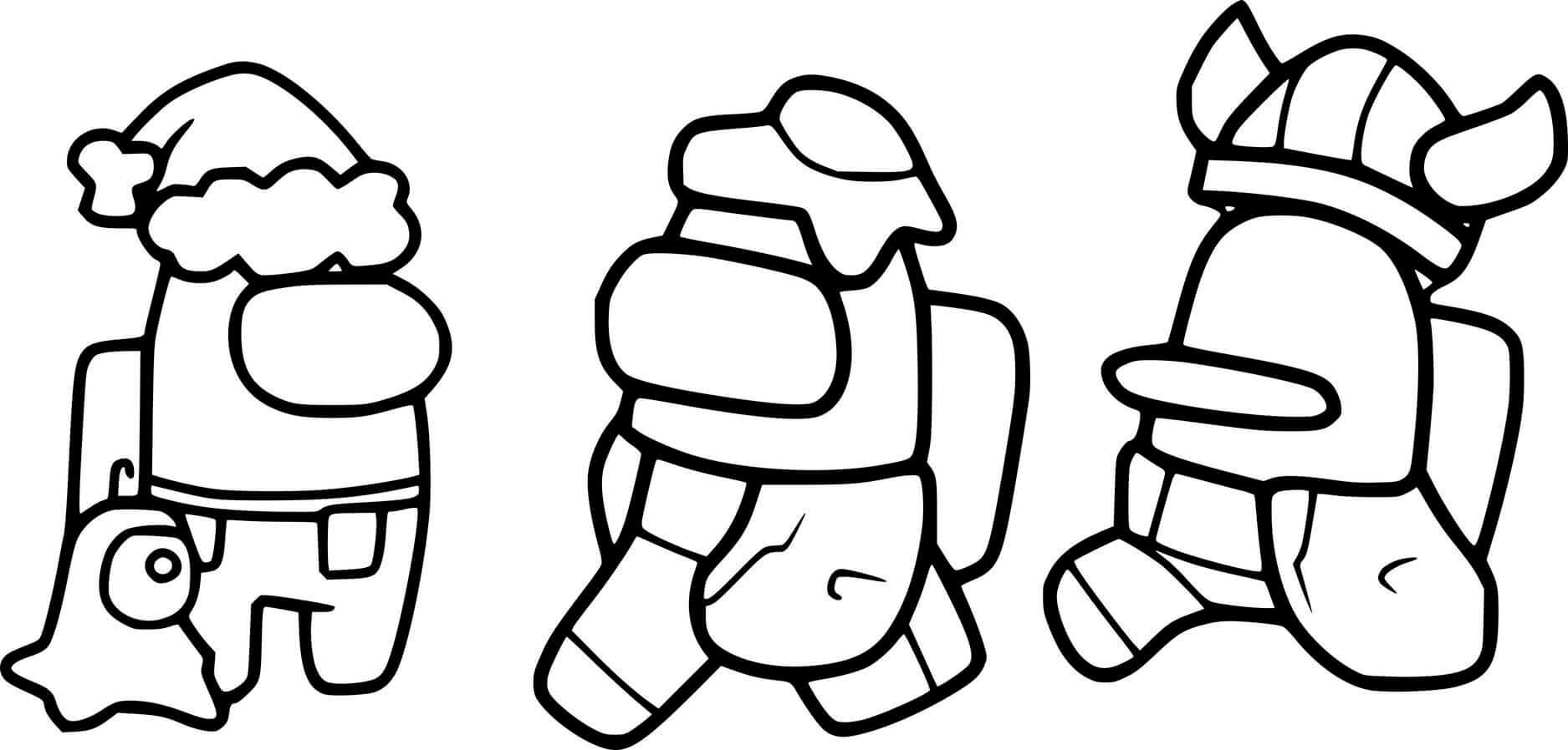 Coloriage Among Us - Trois personnages qui marchent - Among us à imprimer