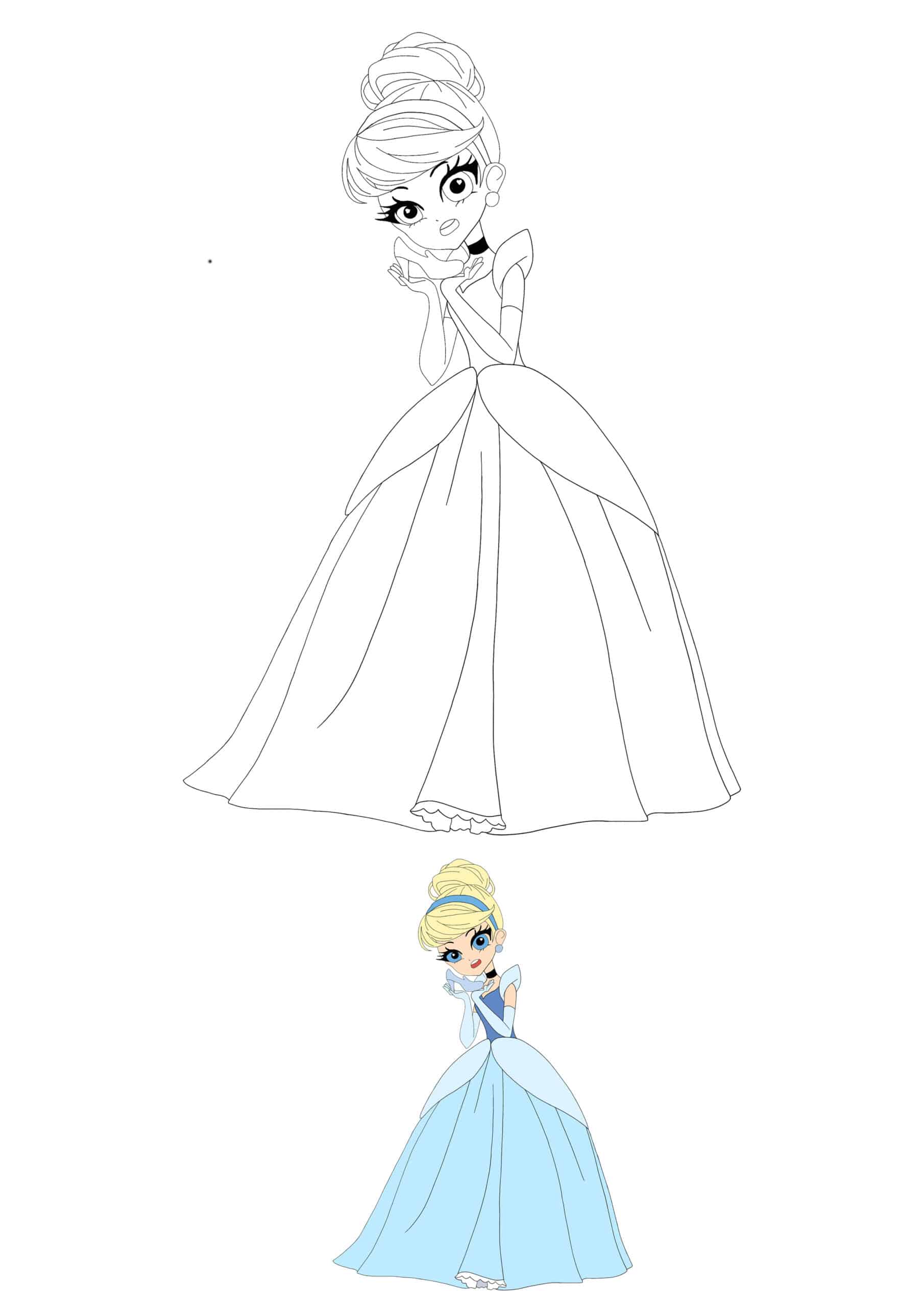 Coloriage Anime Disney Princesse Cinderella - Princesse à imprimer